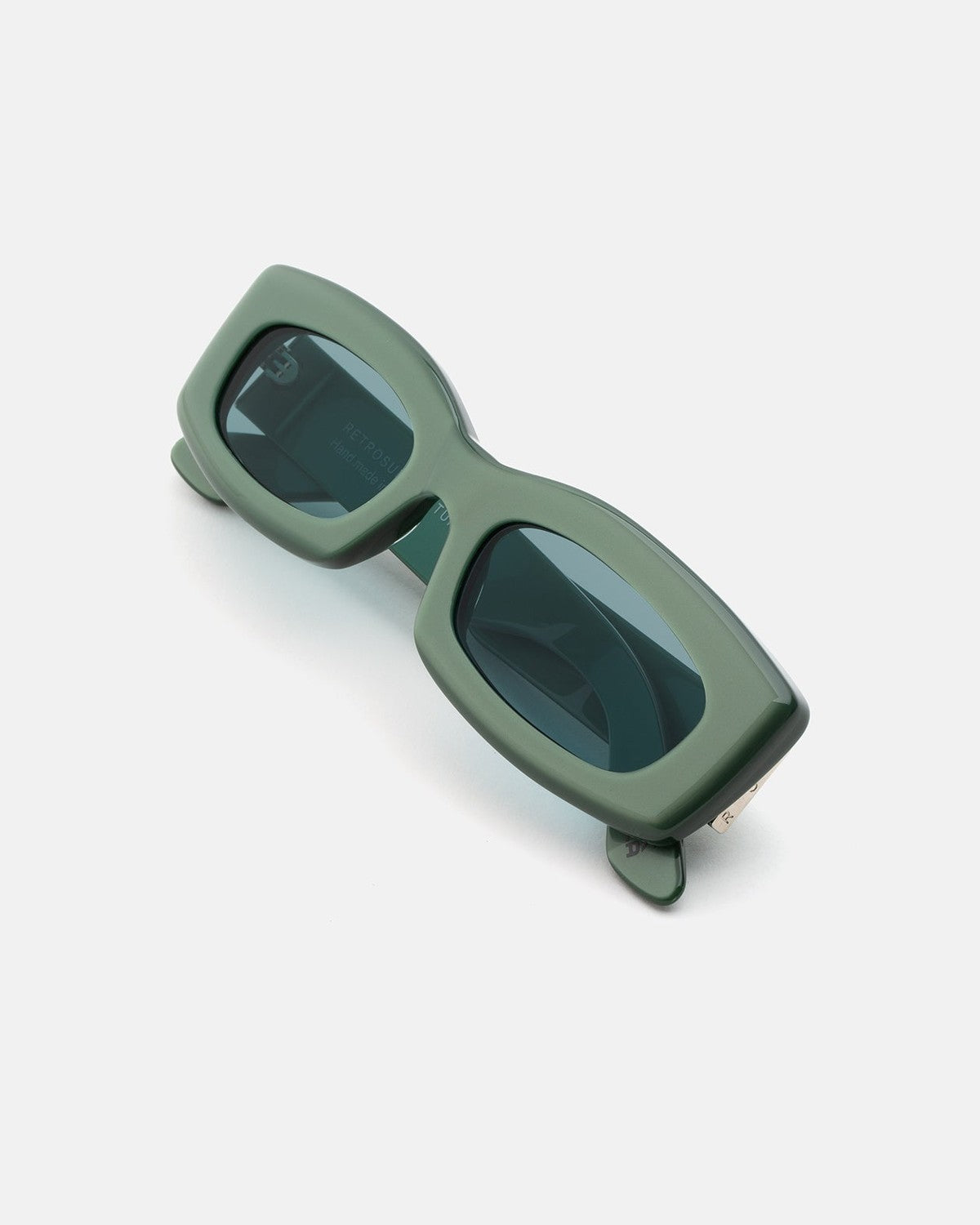 Overhead view of RETROSUPERFUTURE Zaga Metallic Mint sunglasses.