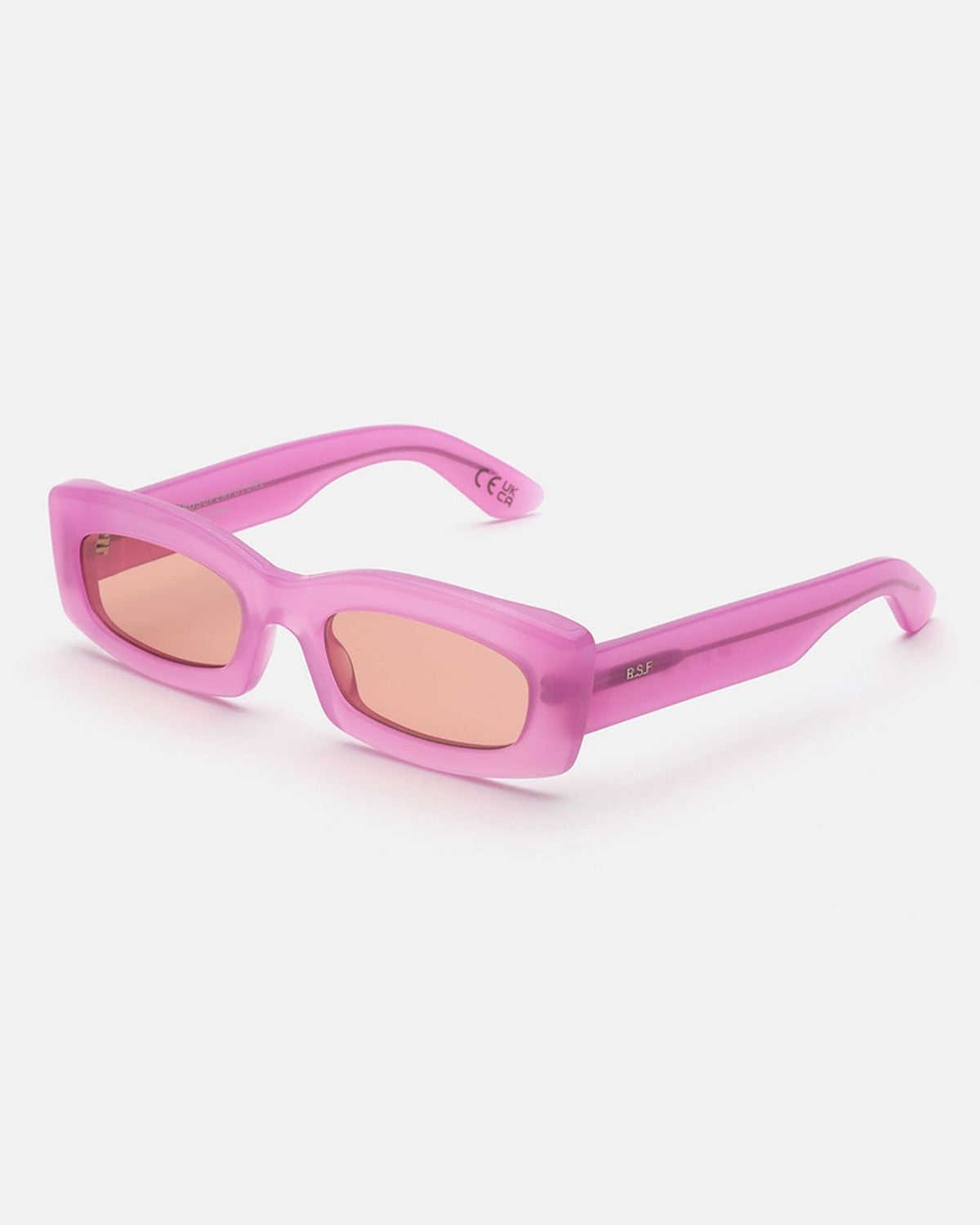 Angled view of RETROSUPERFUTURE Zaga Pink sunglasses.
