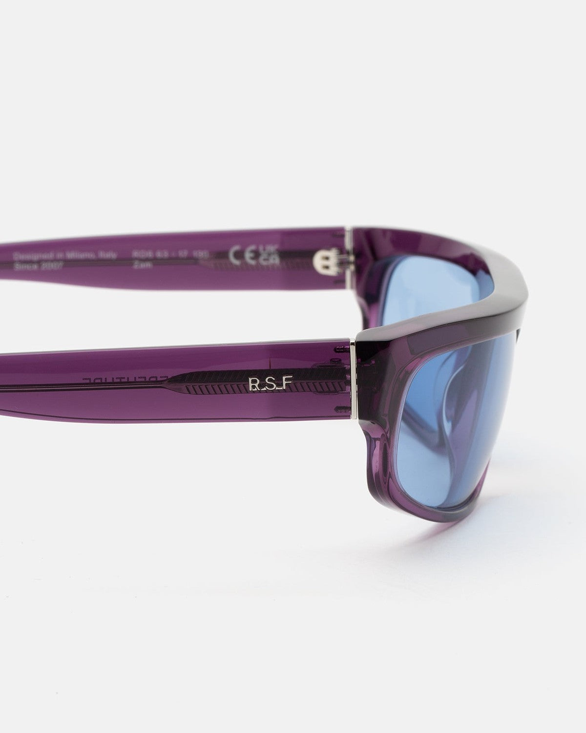 Detail of the temple hinge on RETROSUPERFUTURE Zam Melanzana sunglasses.